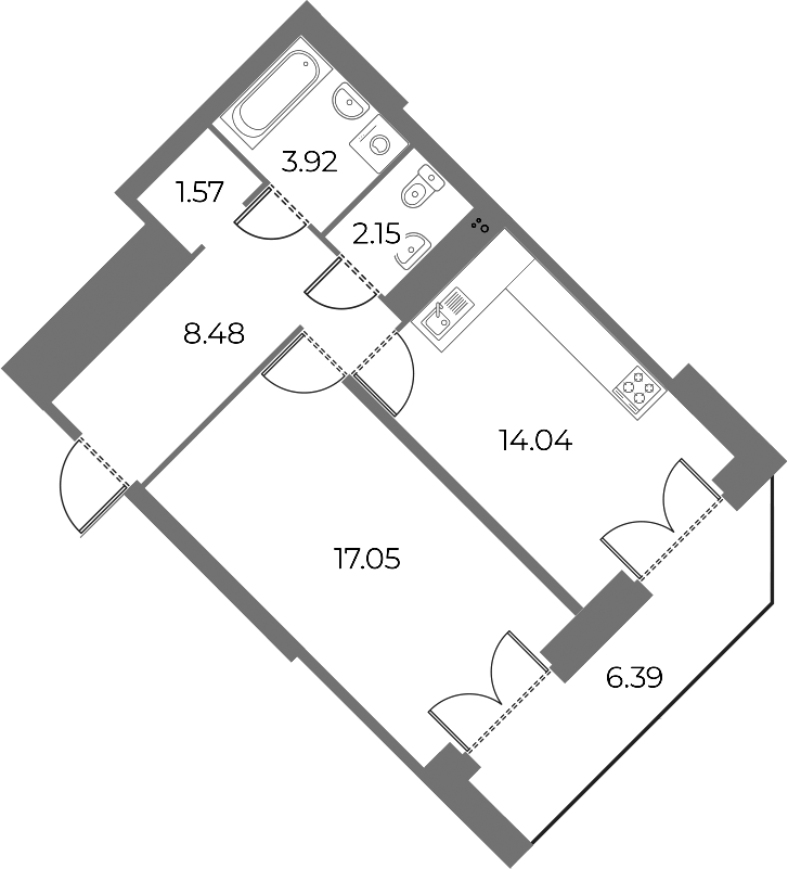 1-комнатная квартира 50.41 м², 10/18 эт., ЖК «Огни Залива»